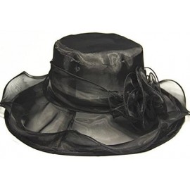 Sun Hats Womens Kentucky Derby Summer Wide Brim Organza Church Party Hats - Black - CF18CTHZMWM $12.76