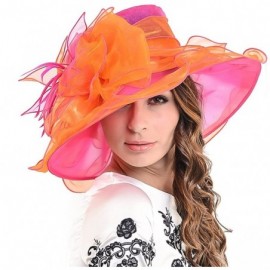 Sun Hats Ladies Kentucky Derby Church Hat Wide Brim Leaf Flower Bridal Dress Hat s037 - Rose&orange - CU12CV36HHF $29.32