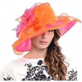 Sun Hats Ladies Kentucky Derby Church Hat Wide Brim Leaf Flower Bridal Dress Hat s037 - Rose&orange - CU12CV36HHF $29.32