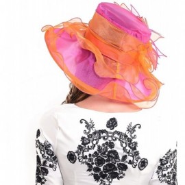 Sun Hats Ladies Kentucky Derby Church Hat Wide Brim Leaf Flower Bridal Dress Hat s037 - Rose&orange - CU12CV36HHF $29.32