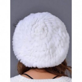 Berets Women's Winter Rex Rabbit Fur Beret Hat with Fur Flower - White - CV12NH6US9M $19.51