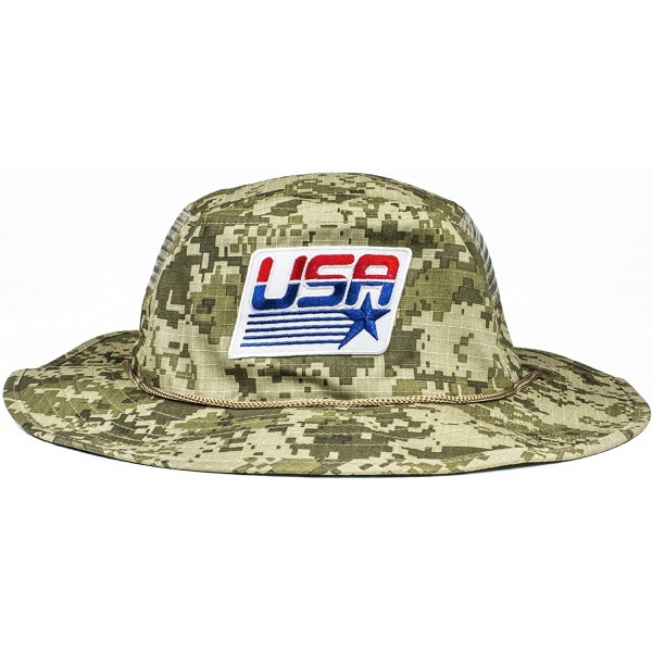 Sun Hats Mesh USA Boonie Sun Hat (Wide Brim) - Red- White and Blue- Sun Protection - Bucket Hat - Digi W/Olympic Flag - CP18E...