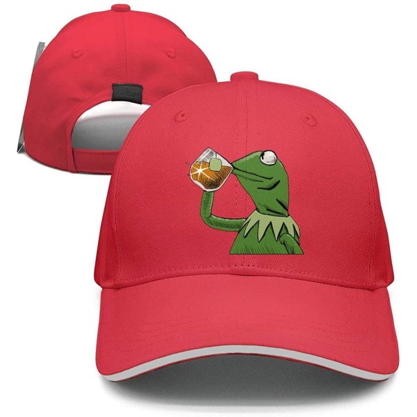 Baseball Caps The Frog "Sipping Tea" Adjustable Strapback Cap - 1000funny-green-frog-sipping-tea-15 - CM18ICOOLQQ $19.86