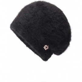 Berets Women's Winter Vintage French Beret for Winter Autumn Solid Color - Faux Fur Crown Ear Protector Hat - Black - CU18L0N...