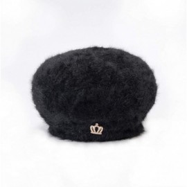 Berets Women's Winter Vintage French Beret for Winter Autumn Solid Color - Faux Fur Crown Ear Protector Hat - Black - CU18L0N...