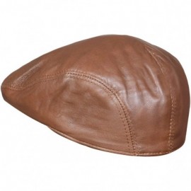 Newsboy Caps Men's Real Soft Leather Ivy Beret Newsboy Gatsby Golf Cabbie Flat Cap Hats - Tan - CY18QS37N0C $26.97