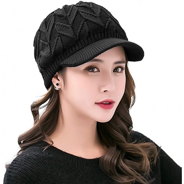 Skullies & Beanies Wool Newsboy Cap Winter Hat Visor Beret Cold Weather Knitted - 89223_black - C0187II7ULY $15.78