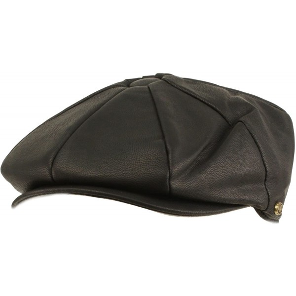 Newsboy Caps Men's Oversized Faux Leather Classic Newsboy Cabbie Gatsby Cap Hat Black - C9126H60GJH $18.32