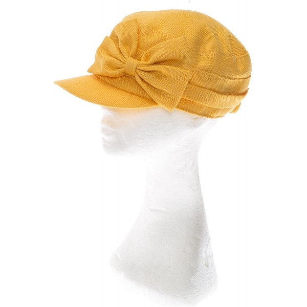 Newsboy Caps Cotton Weave Cadet Cap with Bowknot- Cute Newsboy Fashion Hat for Women- Flex Fit - Yellow - CJ186LQZU9X $11.12