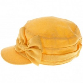 Newsboy Caps Cotton Weave Cadet Cap with Bowknot- Cute Newsboy Fashion Hat for Women- Flex Fit - Yellow - CJ186LQZU9X $11.12