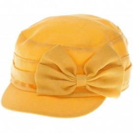 Newsboy Caps Cotton Weave Cadet Cap with Bowknot- Cute Newsboy Fashion Hat for Women- Flex Fit - Yellow - CJ186LQZU9X $11.12