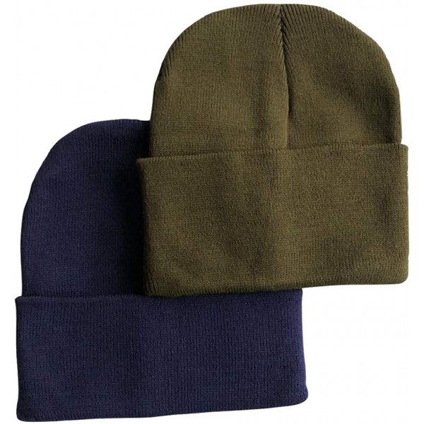 Skullies & Beanies Men's 4 Pack Knit Winter Hat Beanie Thick Skull Cap Foldover Cuffs - Khaki- Navy - C518ARNSKND $11.77
