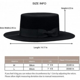 Fedoras Fedora for Women Wool Felt Black Boater Hat Flat Top Wide Brim with Detachable Leather Chin Strap - CR18WYHNWSK $31.85