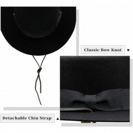 Fedoras Fedora for Women Wool Felt Black Boater Hat Flat Top Wide Brim with Detachable Leather Chin Strap - CR18WYHNWSK $31.85