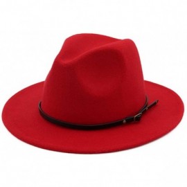 Fedoras Vintage Women's Wide Brim Floppy Panama Hat with Belt Buckle Fedora Hat - Red - C518H68H5NQ $11.20