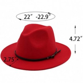 Fedoras Vintage Women's Wide Brim Floppy Panama Hat with Belt Buckle Fedora Hat - Red - C518H68H5NQ $11.20