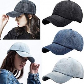 Baseball Caps Classic Blue Washed Dyed Denim Baseball Cap Dad Hat Polo Style Plain Adjustable Solid Visor Caps Hats - Black -...