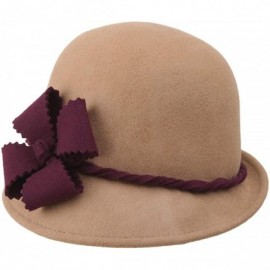 Bucket Hats 100% Wool Vintage Felt Cloche Bucket Bowler Hat Winter Women Church Hats - Camel61 - CR18WINN2O5 $24.78