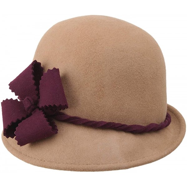Bucket Hats 100% Wool Vintage Felt Cloche Bucket Bowler Hat Winter Women Church Hats - Camel61 - CR18WINN2O5 $24.78