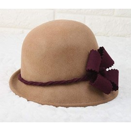 Bucket Hats 100% Wool Vintage Felt Cloche Bucket Bowler Hat Winter Women Church Hats - Camel61 - CR18WINN2O5 $24.78