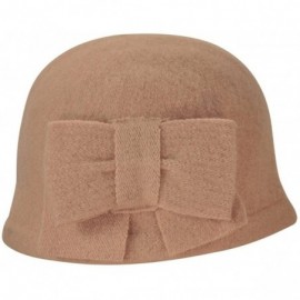 Bucket Hats Women's Daisy Flower Wool Cloche Bucket Hat - Bow Cloche Hat - Tan - CF1174WWR6J $25.51