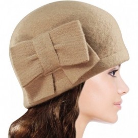 Bucket Hats Women's Daisy Flower Wool Cloche Bucket Hat - Bow Cloche Hat - Tan - CF1174WWR6J $25.51