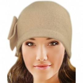 Bucket Hats Women's Daisy Flower Wool Cloche Bucket Hat - Bow Cloche Hat - Tan - CF1174WWR6J $25.51