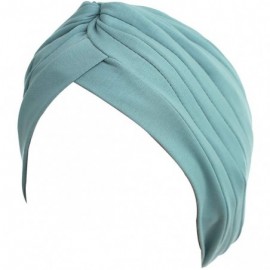 Skullies & Beanies Turban Hat Cap for Women Stylish Cotton Chemo Beanie Hat Caps - Blue Lake - CZ18IYQ9LZ9 $17.77