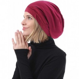 Skullies & Beanies Womens Satin Linning Soft Headwear Cotton Beanie Hat Night Sleep Cap - Wine - CG18UTDAT9K $7.72