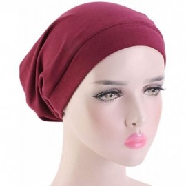 Skullies & Beanies Womens Satin Linning Soft Headwear Cotton Beanie Hat Night Sleep Cap - Wine - CG18UTDAT9K $7.72