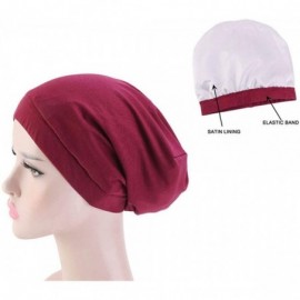 Skullies & Beanies Womens Satin Linning Soft Headwear Cotton Beanie Hat Night Sleep Cap - Wine - CG18UTDAT9K $7.72