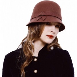 Bucket Hats 100% Wool Felt Cloche Bucket Bowler Hat Wedding Hats Winter Women Church Hats - Dark Brown8 - CS18MCMLQ0R $29.88