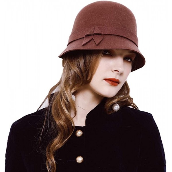 Bucket Hats 100% Wool Felt Cloche Bucket Bowler Hat Wedding Hats Winter Women Church Hats - Dark Brown8 - CS18MCMLQ0R $29.88