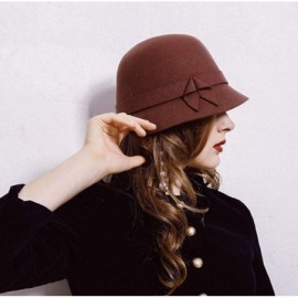 Bucket Hats 100% Wool Felt Cloche Bucket Bowler Hat Wedding Hats Winter Women Church Hats - Dark Brown8 - CS18MCMLQ0R $29.88