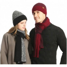 Skullies & Beanies Winter 3 PCS Warm Knit Beanie Hat Long Scarf Touch Screen Gloves Set for Men Women - Style2-black - C318Y0...