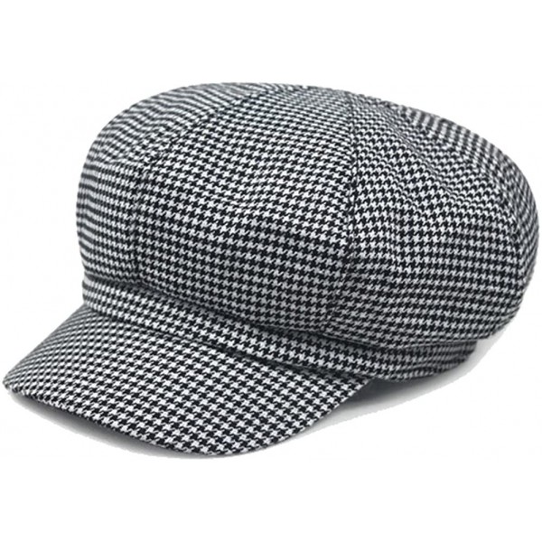Newsboy Caps Women's Wool Fedora Newsboy Hat Winter Cloth Cap Outdoor Heat - Black White - CR12DM92NQV $18.46