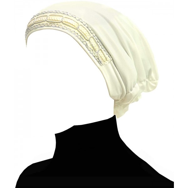 Skullies & Beanies Fashion Lycra Snood Caps Women Chemo Beanie Hat - Ivory - CH18HDTTZRD $18.15