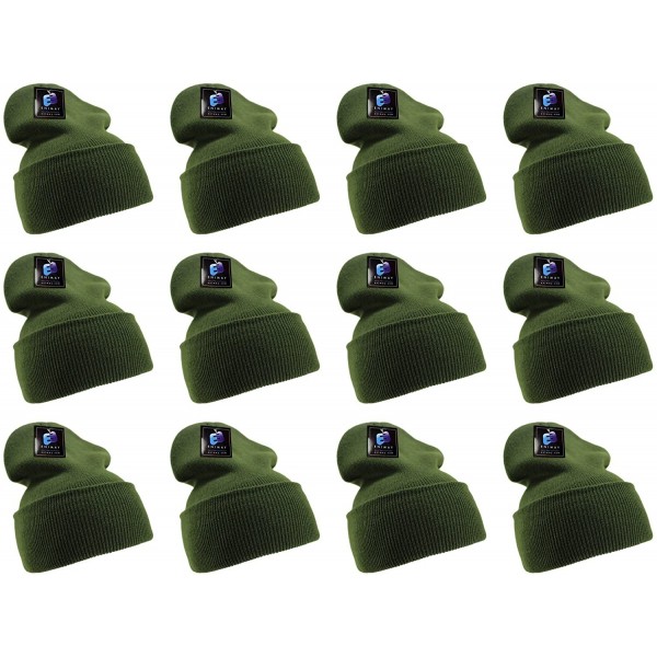 Skullies & Beanies Men's Women's Winter Long Beanie Hat Knit Cap 12 Pack - Olive - CS18H3Q2S0Y $30.36