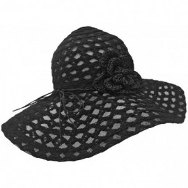 Sun Hats Wide Brim Sewn Flower Floppy Sun Hat- Bow - Black - CV17XWMOC6O $25.22