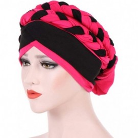 Skullies & Beanies Chemo Cancer Turbans Hat Cap Twisted Braid Hair Cover Wrap Turban Headwear for Women - Rose Red Black - C6...