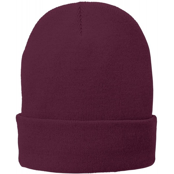 Baseball Caps Port & Company Fleece-Lined Knit Cap. CP90L - Maroon - CK126B166BZ $8.67