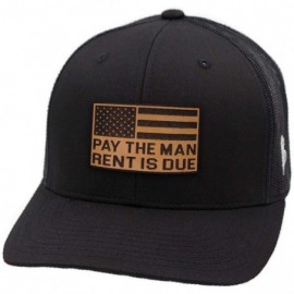 Baseball Caps USA 'Pay The Man' Leather Patch Hat Curved Trucker - Black - C018IGR9U3E $27.37
