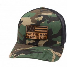 Baseball Caps USA 'Pay The Man' Leather Patch Hat Curved Trucker - Black - C018IGR9U3E $27.37