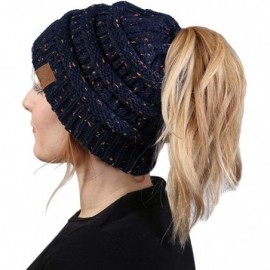 Skullies & Beanies Women's Beanie Ponytail Messy Bun BeanieTail Multi Color Ribbed Hat Cap - A Confetti Navy Design - CM187Y8...