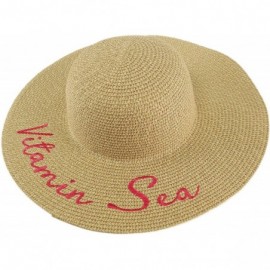 Sun Hats Fun Embroidery Wide Brim 4" Summer Derby Beach Pool Floppy Dress Sun Hat - Vitamin Sea - CC180Q986E3 $27.39