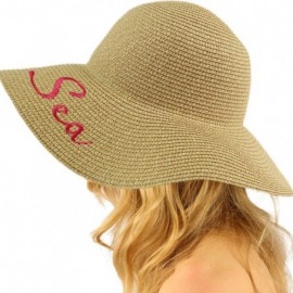 Sun Hats Fun Embroidery Wide Brim 4" Summer Derby Beach Pool Floppy Dress Sun Hat - Vitamin Sea - CC180Q986E3 $16.36