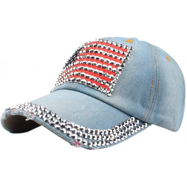 Baseball Caps USA Flag Bling Baseball Cap Cowboy Hip-Hop Baseball Cap Adjustable Size - Light Denim Blue2 - CW18O2NCWK8 $10.99