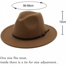 Fedoras Women's Classic Wide Brim Fedora Hat with Belt Buckle Felt Panama Hat - Khaki - C318KC46AGY $10.92