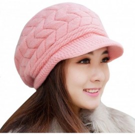Cold Weather Headbands Women Winter Beanie Hat Solid Knitted Beret Newsboy Skull Cap - Pink - CH18LHCU0N6 $9.18