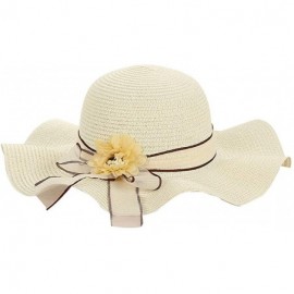 Sun Hats Women's Floppy Straw Hat Wide-Brimmed Sun Hat UV Protection Beach Cap Foldable Flower Bowknot Hats - CH18SZO7K62 $21.65